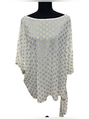 Michael Kors womens 2X BohoChic Ivory Gold Paisley Sheer Flowy Tunic Batwing Top